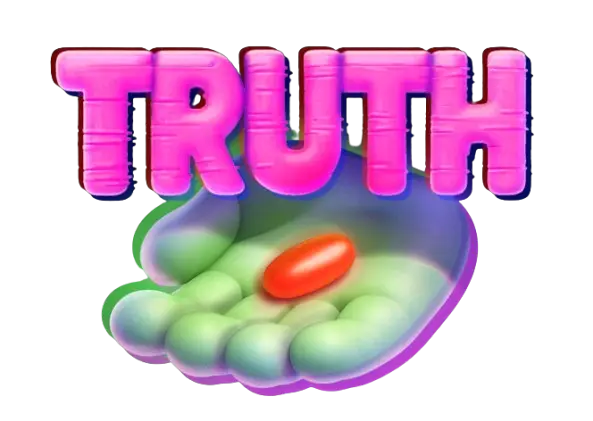 Slot logo: a hand holding a red pill